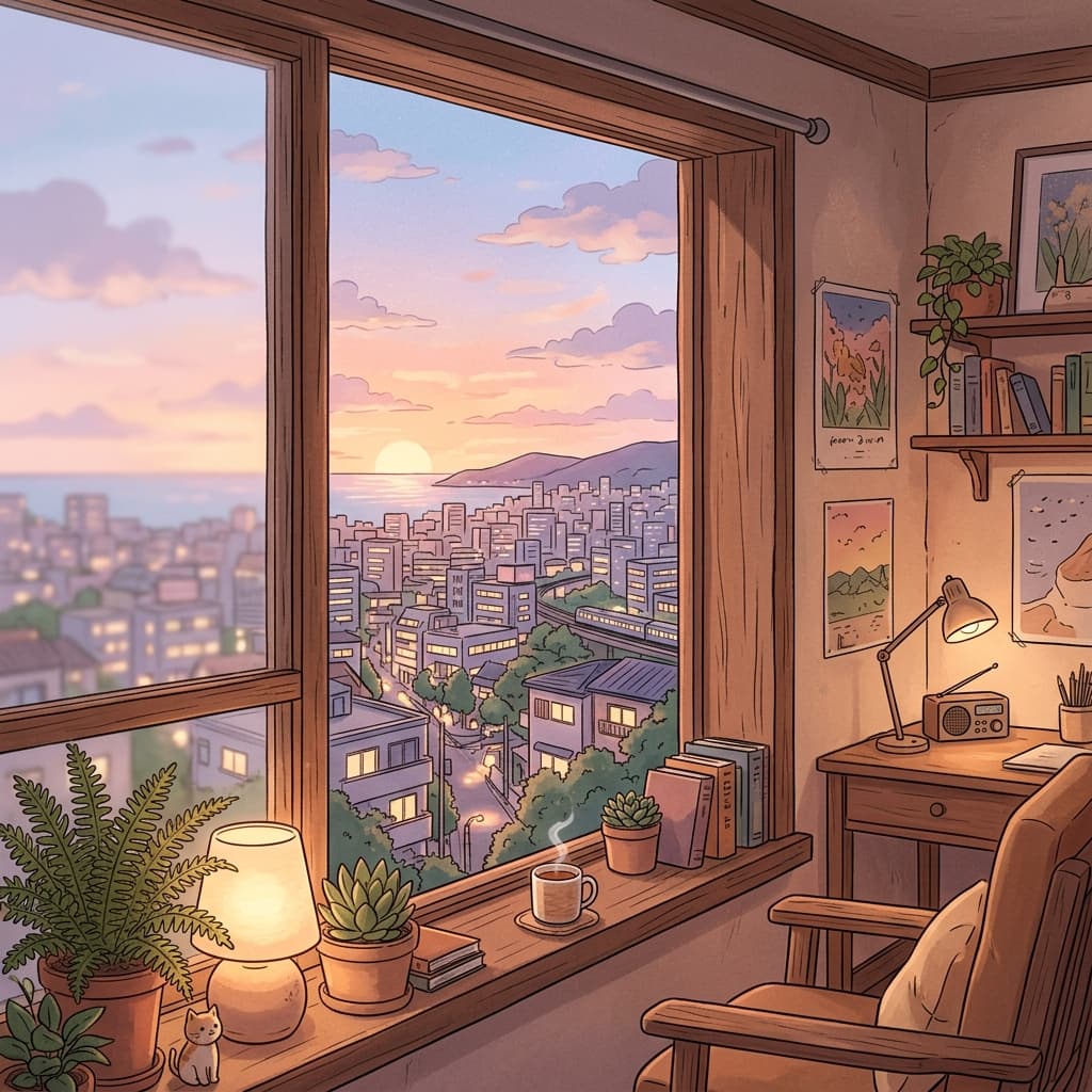 Lo-fi pastel sunset background